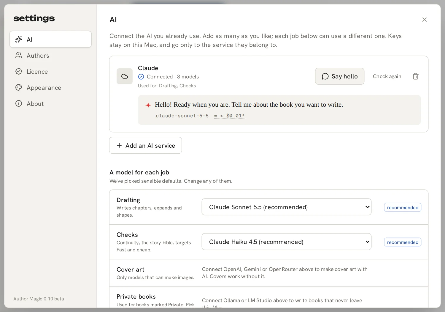 Connecting AI services and choosing models